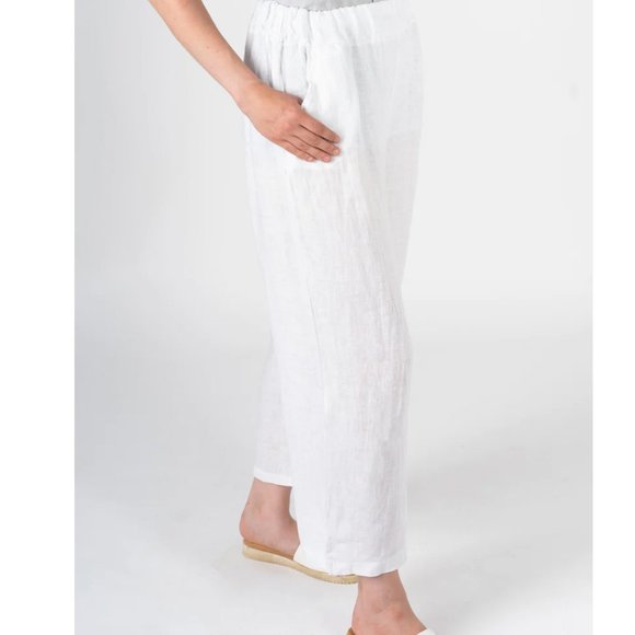 White Lemonwood 100% Linen, Beachy Wide Leg Flowy Mom Pants - Size Small - Picture 2 of 6